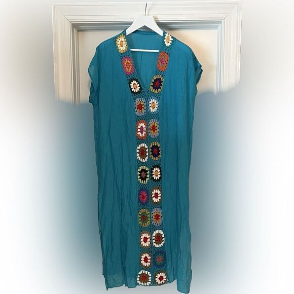 Other - Turquoise maxi coverup with granny squares. One Size.